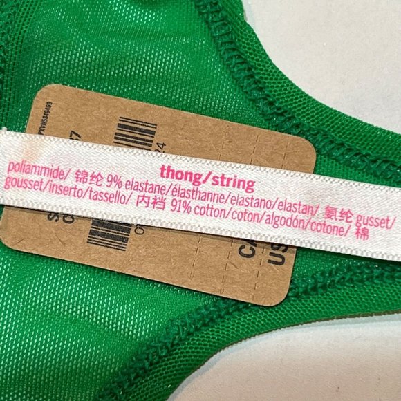 NWT VICTORIA'S SECRET PINK Thong Pantie Sz M Green Velvet - Picture 3 of 5